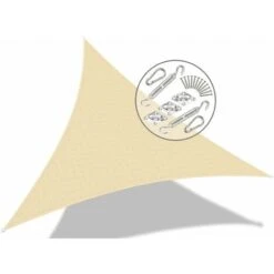 VOUNOT HDPE Sun Shade Sail Triangle With Fixing Kits, 5x5x5M, Ivory