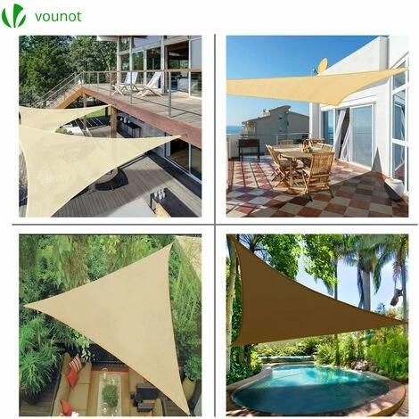 VOUNOT HDPE Sun Shade Sail Triangle With Fixing Kits, 5x5x5M, Ivory 4 VOUNOT HDPE Sun Shade Sail Triangle With Fixing Kits, 5x5x5M, Ivory - Image 2
