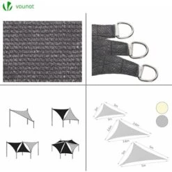 VOUNOT HDPE Sun Shade Sail Triangle With Fixing Kits, 3x3x3M, Grey -Outdoor Furniture Store 31837012 4