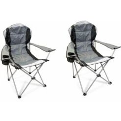 Hyfive Deluxe Folding Padded Camping Chairs High Back - Multiple Colours - Grey (2 Chairs)