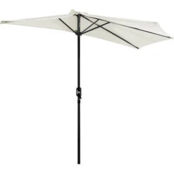 Outsunny 3 (m) Metal Frame Garden Furniture Parasol Half Round Umbrella Cream