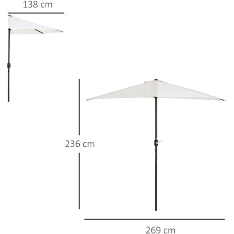 Outsunny 3 (m) Metal Frame Garden Furniture Parasol Half Round Umbrella Cream 4 Outsunny 3 (m) Metal Frame Garden Furniture Parasol Half Round Umbrella Cream - Image 2