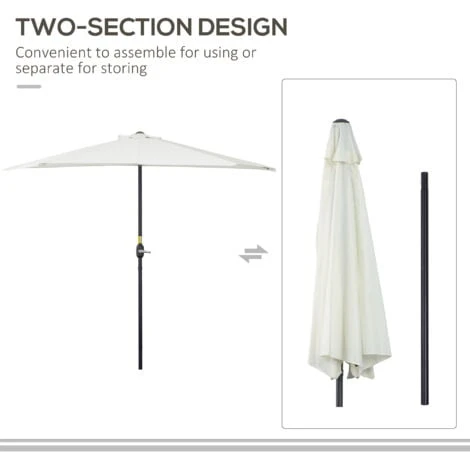 Outsunny 3 (m) Metal Frame Garden Furniture Parasol Half Round Umbrella Cream 6 Outsunny 3 (m) Metal Frame Garden Furniture Parasol Half Round Umbrella Cream - Image 4