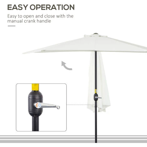 Outsunny 3 (m) Metal Frame Garden Furniture Parasol Half Round Umbrella Cream 7 Outsunny 3 (m) Metal Frame Garden Furniture Parasol Half Round Umbrella Cream - Image 5