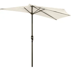 Outsunny 3(m) Half Round Parasol Garden Sun Umbrella Metal W/ Crank Cream