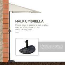 Outsunny 3(m) Half Round Parasol Garden Sun Umbrella Metal W/ Crank Cream -Outdoor Furniture Store 3205784 4