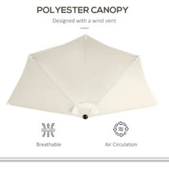 Outsunny 3(m) Half Round Parasol Garden Sun Umbrella Metal W/ Crank Cream -Outdoor Furniture Store 3205784 5