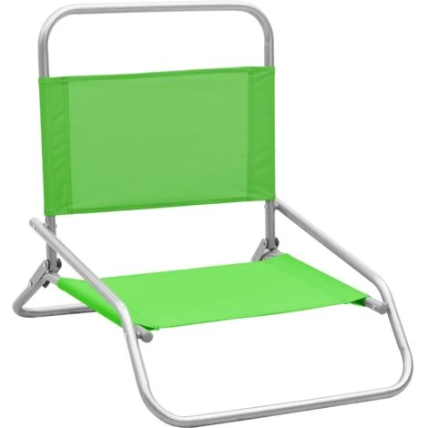 Folding Beach Chairs 2 Pcs Green Fabric VidaXL 4 Folding Beach Chairs 2 Pcs Green Fabric VidaXL - Image 2