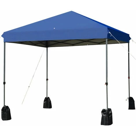 COSTWAY 2.5x2.5M Pop Up Gazebo, 3-Position Height Adjustable Commercial Instant Canopy Tent With Roller Bag And 4 Sandbags, Garden Patio Sun Shelter For Camping Barbecue Party (Blue) 3 COSTWAY 2.5x2.5M Pop Up Gazebo, 3-Position Height Adjustable Commercial Instant Canopy Tent With Roller Bag And 4 Sandbags, Garden Patio Sun Shelter For Camping Barbecue Party (Blue)