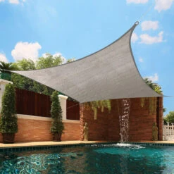 Green Bay Sun Shade Sail Square HDPE Breathable UV Block Sunscreen Awning Canopy With Free Rope 4x4m Grey