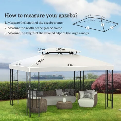 Outsunny 3x4m Gazebo Replacement Roof Canopy 2 Tier Top UV Cover Patio Cream 4 Outsunny 3x4m Gazebo Replacement Roof Canopy 2 Tier Top UV Cover Patio Cream - Image 2