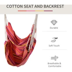 Outsunny Garden Hammock Chair Yard Hanging Rope Cotton Cloth W/ Ropes Red Stripes -Outdoor Furniture Store 3259317 5