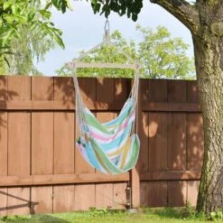 Outsunny Garden Hammock Chair Yard Hanging Rope Cotton Cloth Green -Outdoor Furniture Store 3259318 3