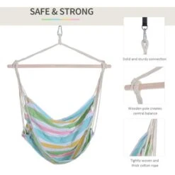 Outsunny Garden Hammock Chair Yard Hanging Rope Cotton Cloth Green -Outdoor Furniture Store 3259318 4