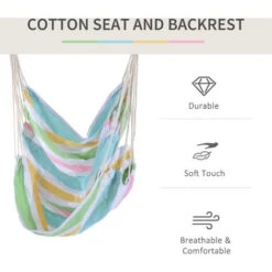 Outsunny Garden Hammock Chair Yard Hanging Rope Cotton Cloth Green -Outdoor Furniture Store 3259318 5