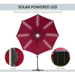 Outsunny 3(m) LED Cantilever Parasol Outdoor With Base Solar Lights Red 10 Outsunny 3(m) LED Cantilever Parasol Outdoor With Base Solar Lights Red -Outdoor Furniture Store 32616609 4