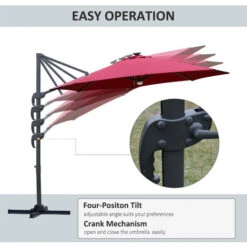 Outsunny 3(m) LED Cantilever Parasol Outdoor With Base Solar Lights Red 11 Outsunny 3(m) LED Cantilever Parasol Outdoor With Base Solar Lights Red -Outdoor Furniture Store 32616609 5