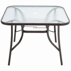Livingandhome105CM Garden Ripple Glass Square Table With Umbrella Hole, Brown -Outdoor Furniture Store 32819517 3