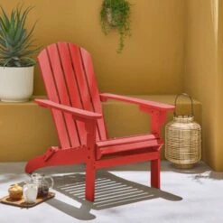 Adirondack Garden Armchair - Foldable, Wooden, Eucalyptus, Retro-style Relax Chair - Terracotta