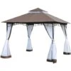Outsunny Garden Gazebo Wedding Canopy Shelter Mesh Square Party Brown 3 X 3m