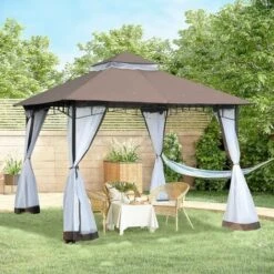 Outsunny Garden Gazebo Wedding Canopy Shelter Mesh Square Party Brown 3 X 3m 9 Outsunny Garden Gazebo Wedding Canopy Shelter Mesh Square Party Brown 3 X 3m -Outdoor Furniture Store 3300259 3