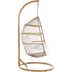 Hanging Egg Chair Beige Boho Rope Steel Stand Wicker Soft Cushion Alba -Outdoor Furniture Store 33594935 5