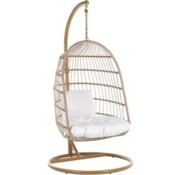 Hanging Swing Chair Beige Boho Rope Steel Stand Chain Soft Cushion ALLERA