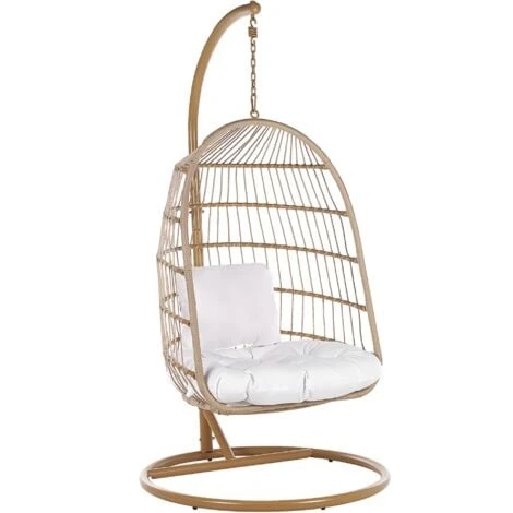 Hanging Swing Chair Beige Boho Rope Steel Stand Chain Soft Cushion ALLERA 3 Hanging Swing Chair Beige Boho Rope Steel Stand Chain Soft Cushion ALLERA