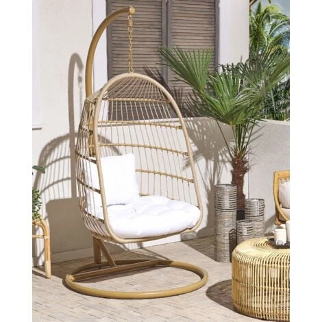 Hanging Swing Chair Beige Boho Rope Steel Stand Chain Soft Cushion ALLERA 4 Hanging Swing Chair Beige Boho Rope Steel Stand Chain Soft Cushion ALLERA - Image 2