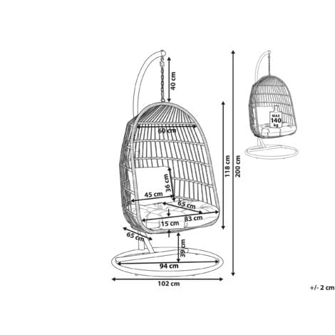 Hanging Swing Chair Beige Boho Rope Steel Stand Chain Soft Cushion ALLERA 5 Hanging Swing Chair Beige Boho Rope Steel Stand Chain Soft Cushion ALLERA - Image 3