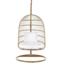 Hanging Swing Chair Beige Boho Rope Steel Stand Chain Soft Cushion ALLERA 10 Hanging Swing Chair Beige Boho Rope Steel Stand Chain Soft Cushion ALLERA -Outdoor Furniture Store 33594951 4