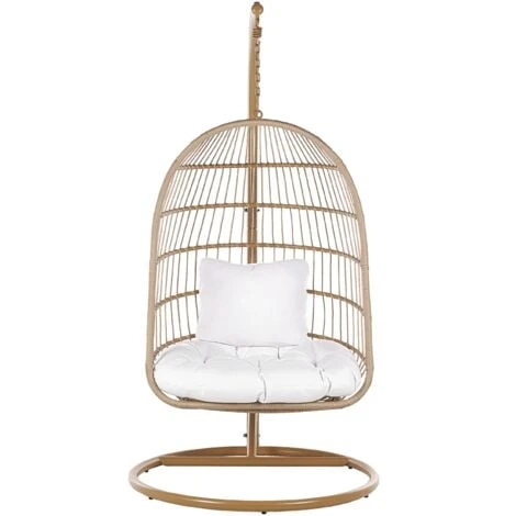 Hanging Swing Chair Beige Boho Rope Steel Stand Chain Soft Cushion ALLERA 6 Hanging Swing Chair Beige Boho Rope Steel Stand Chain Soft Cushion ALLERA - Image 4