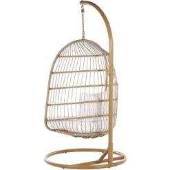 Hanging Swing Chair Beige Boho Rope Steel Stand Chain Soft Cushion ALLERA 11 Hanging Swing Chair Beige Boho Rope Steel Stand Chain Soft Cushion ALLERA -Outdoor Furniture Store 33594951 5