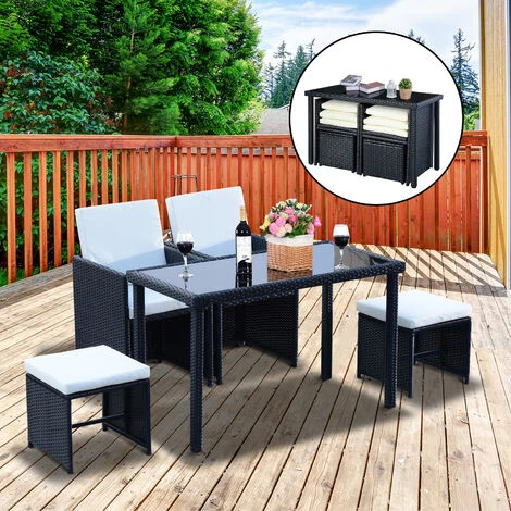Outsunny 5 Pieces Rattan Garden Furniture Sofa Set W/ Table Chair Footrest Black 5 Outsunny 5 Pieces Rattan Garden Furniture Sofa Set W/ Table Chair Footrest Black - Image 3