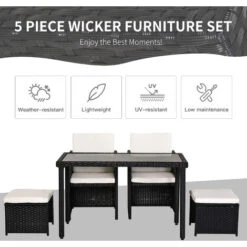 Outsunny 5 Pieces Rattan Garden Furniture Sofa Set W/ Table Chair Footrest Black 10 Outsunny 5 Pieces Rattan Garden Furniture Sofa Set W/ Table Chair Footrest Black -Outdoor Furniture Store 3361231 4