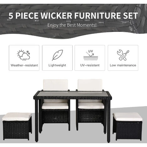 Outsunny 5 Pieces Rattan Garden Furniture Sofa Set W/ Table Chair Footrest Black 6 Outsunny 5 Pieces Rattan Garden Furniture Sofa Set W/ Table Chair Footrest Black - Image 4