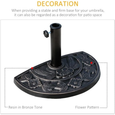 Outsunny 9kg Half Round Parasol Umbrella Base Resin Outdoor Garden Furniture 6 Outsunny 9kg Half Round Parasol Umbrella Base Resin Outdoor Garden Furniture - Image 4
