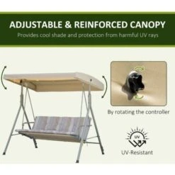 Outsunny 3 Person Porch Swing Chair Outdoor Lounge Bench Canopy Top Brown -Outdoor Furniture Store 33629656 4