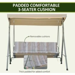 Outsunny 3 Person Porch Swing Chair Outdoor Lounge Bench Canopy Top Brown -Outdoor Furniture Store 33629656 5