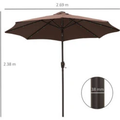 Outsunny Garden Parasol Outdoor Tilt Sun Umbrella LED Light Hand Crank Brown -Outdoor Furniture Store 3385520 2
