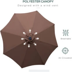 Outsunny Garden Parasol Outdoor Tilt Sun Umbrella LED Light Hand Crank Brown -Outdoor Furniture Store 3385520 4