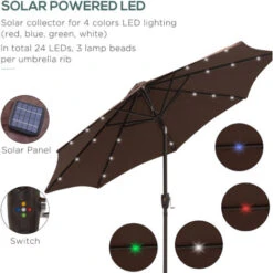 Outsunny Garden Parasol Outdoor Tilt Sun Umbrella LED Light Hand Crank Brown -Outdoor Furniture Store 3385520 5