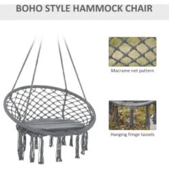Outsunny Macrame Hanging Chair Swing Hammock For Indoor & Outdoor Use Grey -Outdoor Furniture Store 34203153 4