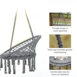 Outsunny Macrame Hanging Chair Swing Hammock For Indoor & Outdoor Use Grey -Outdoor Furniture Store 34203153 5