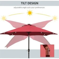 Outsunny 24 LED Solar Powered Parasol Umbrella Garden Tilt Outdoor String Light Wine Red -Outdoor Furniture Store 3427417 4
