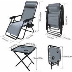 VOUNOT Set Of 2 Zero Gravity Chair And Matching Table, Reclining Sun Loungers With Cup & Phone Holder, Grey -Outdoor Furniture Store 34691926 5