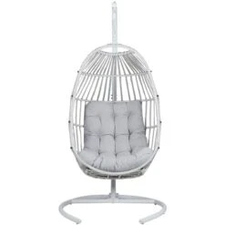 Modern Hanging Chair PE Rattan Light Grey Egg Chair Patio Indoor With Stand Sesia -Outdoor Furniture Store 35019110 4