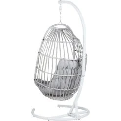 Modern Hanging Chair PE Rattan Light Grey Egg Chair Patio Indoor With Stand Sesia -Outdoor Furniture Store 35019110 5