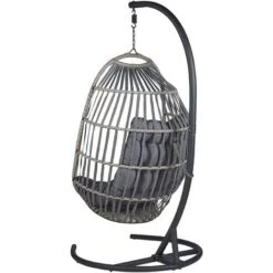 Modern Hanging Chair PE Rattan Dark Grey Egg Chair Patio Indoor With Stand Sesia -Outdoor Furniture Store 35019113 5