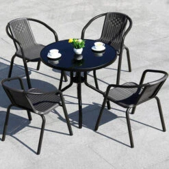Livingandhome Set Of 4 Black Garden Patio Metal Wicker Stacking Chairs -Outdoor Furniture Store 35100414 3